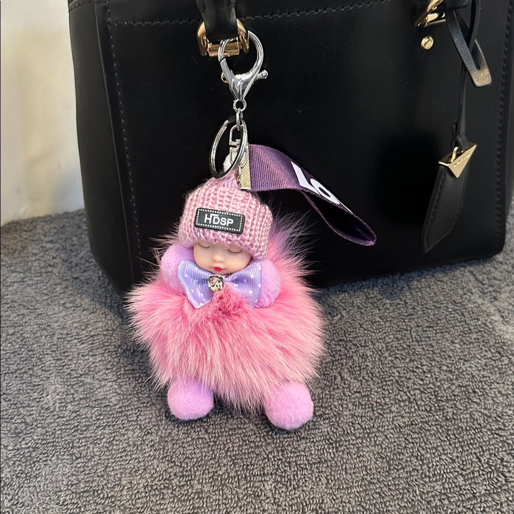 Pink Fluffy Baby Keychain Charm